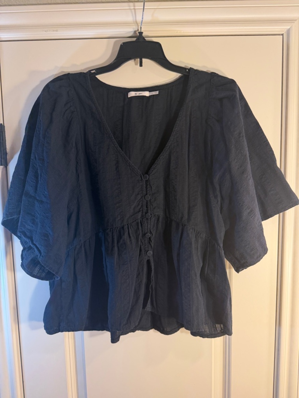 miami Black Textured Button-Front Peplum Blouse